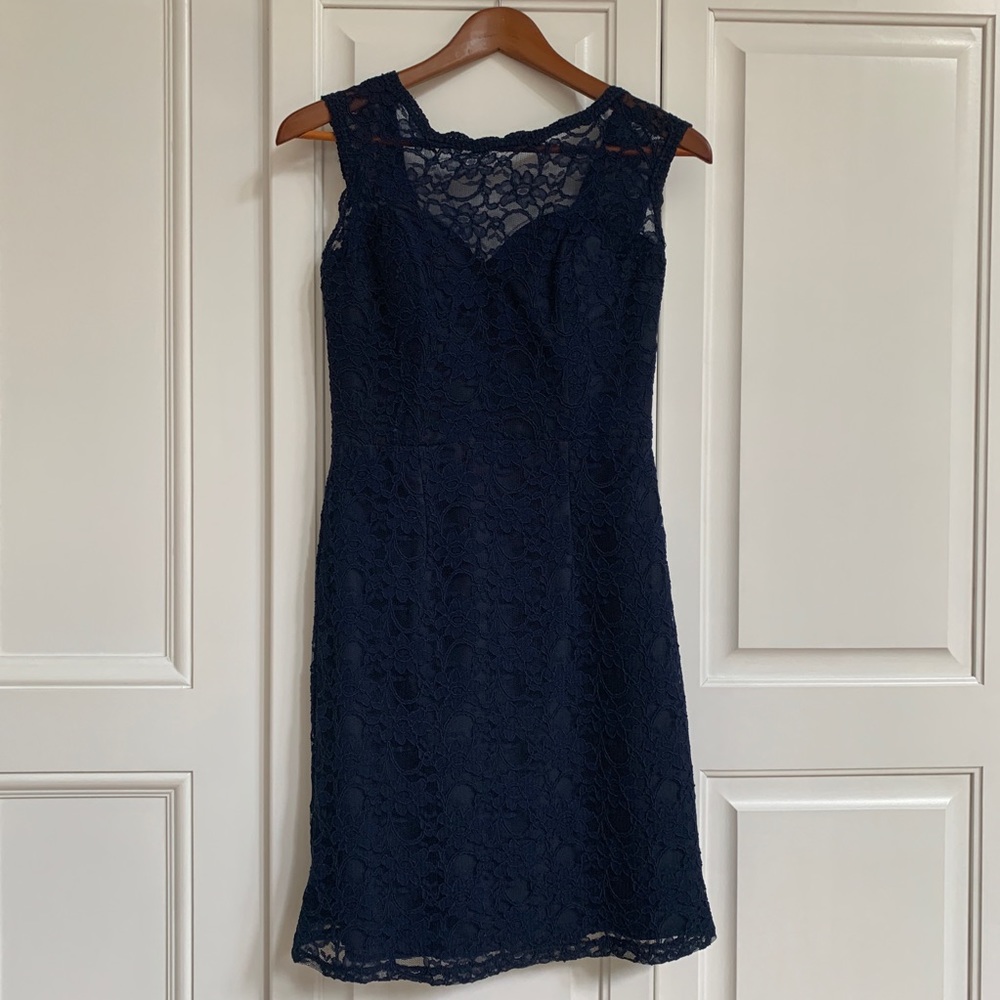 Navy lace cocktail dress